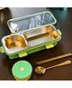 ARCADE TOYS One Compartment Lunch Box 600ml + 150ml with Spoon and Chopstick + Bowl, 304 SUS Stainless Steel Bento Box for Office and School-PACK OF 1- (Color May Vary)