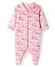 Babyhug Velour Knit Full Sleeves Footed Sleepsuit With Rainbow Print - Pink