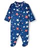 Babyhug Velour Knit Full Sleeves Winter Wear Sleepsuit With Star Print - Navy Blue