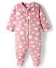Babyhug Velour Knit Full Sleeves Winter Sleepsuit with Polka Dot - Pink