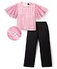 Hola Bonita Knit Half Sleeves Shimmer Party Top & Pant Set - Pink & Black