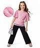 Hola Bonita Knit Half Sleeves Shimmer Party Top & Pant Set - Pink & Black