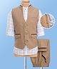 Mark & Mia Cotton Woven Full Sleeves Checks 3 Piece Party Suit With Bow - Tan & White
