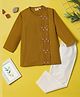 Desi Soota Cotton Woven Full Sleeves Leaves Embroidered Kurta Pyjama Set - Mustard