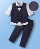 Mark & Mia Cotton Woven Full Sleeves Solid 3 Piece Party Suit With Bow - Navy Blue & White