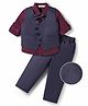Mark & Mia Cotton Woven Full Sleeves Solid 3 Piece Party Suit With Bow - Navy Blue