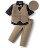 Mark & Mia Cotton Woven Full Sleeves Solid 3 Piece Party Suit With Bow - Brown & Black