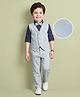 Mark & Mia Cotton Woven Full Sleeves Solid 3 Piece Party Suit With Bow - Light & Navy Blue