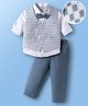 Mark & Mia Cotton Woven Full Sleeves Checks 3 Piece Party Suit With Bow - Light Blue & White
