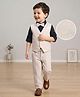 Mark & Mia Woven Full Sleeves Solid Color 3 Piece Party Suit with Bow - Beige