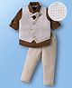 Mark & Mia Woven Full Sleeves Checks 3 Piece Party Suit With Bow - Brown