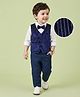 Mark & Mia Woven Full Sleeves Striped 3 Piece Party Suit with Bow Applique - Navy Blue