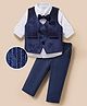 Mark & Mia Woven Full Sleeves Striped 3 Piece Party Suit with Bow Applique - Navy Blue