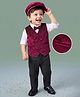 Mark & Mia Cotton Woven Full Sleeves Striped 3 Piece Party Suit With Bow & Cap - Wine