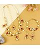 Asthetika Kundan Stones & Pearls Detailed Ethnic Jewellery Set - Red