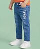 Babyhug Denim Full Length Washed Jeans With Stretch & Text Print - Navy Blue