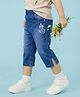 Babyhug Denim Washed Capri With Stretch & Butterfly Embroidery - Navy Blue