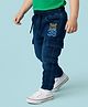 Babyhug Denim Full Length Washed Jeans With Stretch & Text Embroidery - Navy Blue