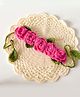 Bobbles & Scallops Pearls Embellished Rose Designed Crochet Gajra Style Rubber Band - Pink