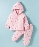 Tango Knit Full Sleeves Hooded Night Suit With Animal Print - Pink