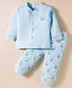 Tango Knit Full Sleeves Hooded Winter Wear Night Suit With Dino Print - Aqua