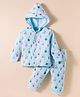 Tango Fleece Knit Full Sleeves Hooded Co-ord Winter Night Suit With Animal Print - Light Blue