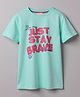 PURPLE UNITED KIDS Cotton Jersey Knit Half Sleeves Just Stay Brave Text Printed Tee - Light Green