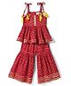 Saka Designs Cotton Woven Sleeveless Kurti & Gharara with Bandani Print & Lace Detailing - Red