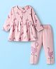 Tango Single Jersey Knit Full Sleeves Front Open Frock with Leggings & Flamingo Print - Pink