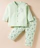 Tango Interlock Knit Full Sleeves Night Suit With Animal Print - Green