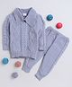 Little Angels Woollen Knit Full Sleeves Cable Designed Pullover With Pants Set - Grey