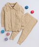 Little Angels Woollen Knit Full Sleeves Cable Designed Pullover With Pants Set - Beige