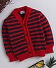 Little Angels Woollen Knit Full Sleeves Striped Cardigan - Red & Navy Blue