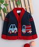 Little Angels Woollen Knit Full Sleeves Vehicles Designed  Cardigan - Navy Blue