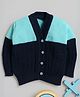 Little Angels Woollen Knit Full Sleeves Colour Blocked Cardigan - Navy Blue & Green