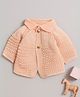 Little Angels Woollen Knit Full Sleeves Self Designed Collared  Cardigan - Peach