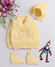 Little Angels Woollen Knit Full Sleeves Colour Blocked Cardigan with Cap & Socks - Yellow