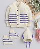 Little Angels Woollen Knit Full Sleeves Self Designed Cardigan With Cap & Socks - Violet