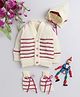 Little Angels Woollen Knit Full Sleeves Self Designed Cardigan With Cap & Socks - Wine