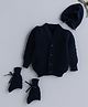 Little Angels Woollen Knit Full Sleeves Self Designed  Cardigan with Cap & Socks - Navy Blue
