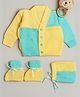 Little Angels Woollen Knit Full Sleeves Colour Blocked Cardigan with Cap & Socks - Yellow & Green