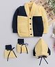 Little Angels Woollen Knit Full Sleeves Colour Blocked Cardigan with Cap & Socks - Yellow & Green