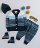 Little Angels Woollen Knit Full Sleeves Colour Blocked Sweater Set With Cap & Socks - Navy & Light Blue