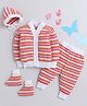 Little Angels Woollen Knit Full Sleeves Striped Sweater Set With Cap & Socks - White & Orange