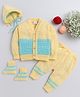 Little Angels Woollen Knit Full Sleeves Striped & Colour Blocked Sweater Set With Cap & Socks - Yellow & Green