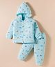 Tango Knit Full Sleeves Hooded Co-Ord Winter Night Suit With Sea Life Print - Aqua Blue