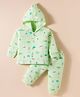 Tango Knit Full Sleeves Hooded Co-Ord Winter Night Suit With Sea Life Print - Sea Green