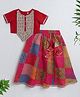 The Magic Wand Woven Half Sleeves Floral Lace Embellished Choli & Bandhani Printed Lehenga Set - Red