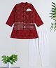 The Magic Wand Cotton Woven Full Sleeves Floral Printed Kurta Pyjama With Lace Embellished Modi Jacket Set - Maroon