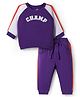Doodle Poodle 100% Cotton Knit Full Raglan Sleeves T-Shirt and Joggers Set With Champ Text Print - Purple & White